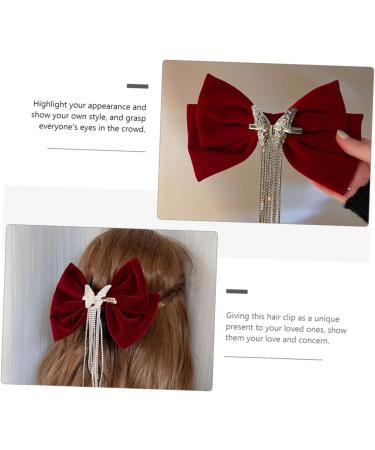 Angoily Tassel Hair Clip Big Bow Crystal Hair Clip French Barrette Hair Jewels for Women Goody Hair Clips for Women Tassel Hair Bow Crystal Bow Hair Clip Headgear Miss Red Bow Tie Velvet - Buy Online on GoSupps.com