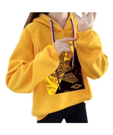 Bigfanshu Womans Tops Winter Fashion Blouse Hoodies Character Print Sweatshirt Yellow