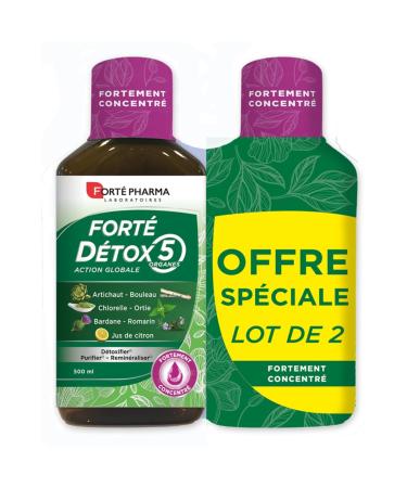 Forté Pharma - Forté Detox 5 organs | Food supplement for intestinal comfort Artichoke, Birch and Burdock - Liver detox,