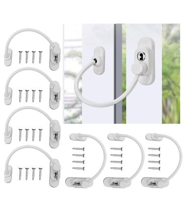 DHOUTDOORS 8PCS Window Restrictor Kids Window Door Cable Lock Child Baby Safety Security Wire Catch for Home Public and Commercial Applications with Screws Keys White