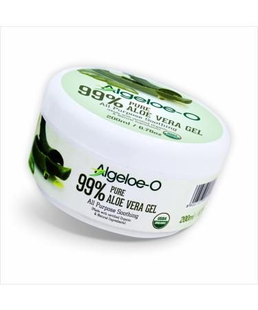 Algeloe-O  Organic Aloe Vera Gel 99% Pure Natural made with USDA Certified Aloe Vera Powder Paraben  sulfate free with no added color 200ml/6.76oz.