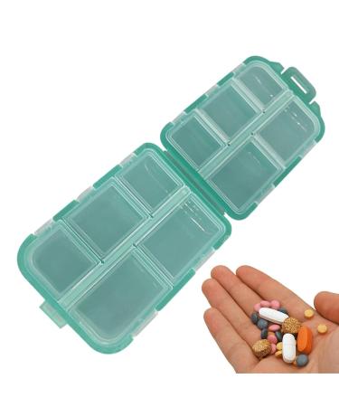 Travel Pill Organizer Box - Foldable Personal Daily Pill Case with 10 Grids Travel Pill Holder for Vitaming Fish Oils Green
