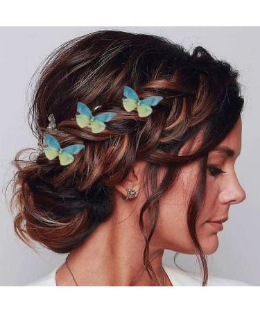 Handmade Realistic 3D Green Butterfly Hair Clips - Set of 5 Blue Hair Pins for Women and Girls | Wedding Decorative Hair Accessories - Buy Online on GoSupps.com