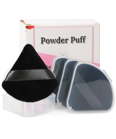 NIACONN 4 Pcs Soft Velour Triangle Powder Puff + 4 PE Boxes  Reusable Makeup Setting Powder Puffs for Face Powder (Black) M-4pc-Triangle Black