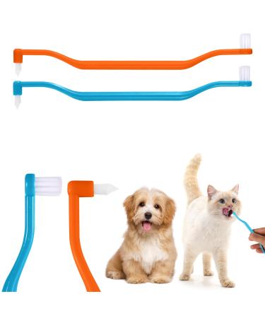 2 pieces of cat toothbrushes double-sided cat tooth cleaning brush with a microbut head and curved handle deep cleaning for kittens cat carcass Accessories (blue-orange)