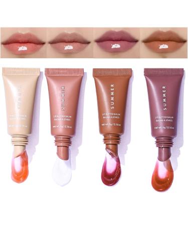 Skynest 4PCS Tinted Lip Butter Balm - Conditioning Vegan Lip Care for Instant Moisture Shine & Hydration - Sheer-Tinted Soothing Softens Dry Lips(A)