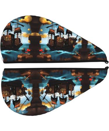Super Absorbent Cartoon Pirate Ship Hair Cap for Girls | Quick Dry Elastic Wrap for Long Thick Hair - Buy Online on GoSupps.com