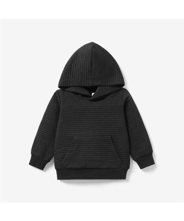 PatPat Toddler Hoodie - Solid Color Textured Hooded Sweatshirt with Pocket, 1-2 Years, Black - Buy Online on GoSupps.com