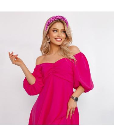 Hapdoo Hot Pink Pearl Headbands for Women Wide Padded Hair Hoop with Faux Pearl for Gift Bling Valentine Hairbands Hair Accessories for Women Girls - Buy Online on GoSupps.com
