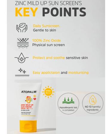 ATOPALM Zinc Mild Up Sun Cream SPF50+ with Cleansing Pads 65g | Korean Mineral Sun Protection & Moisturizing for Dry Skin - Buy Online on GoSupps.com