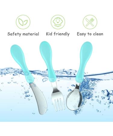 Vicloon Baby Fork and Spoon Set - 6 PCS Toddler Utensils | Stainless Steel Feeding Cutlery for Kids - Blue/Green - Buy Online on GoSupps.com