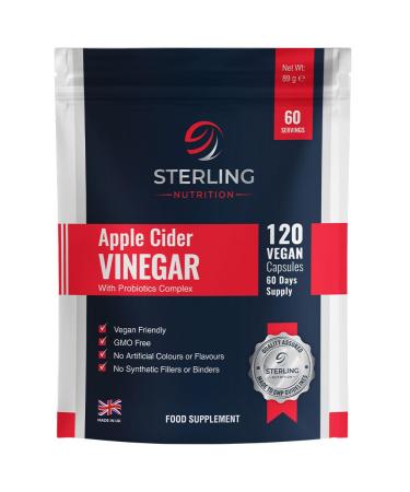 Apple Cider Vinegar Complex with Added Probiotics - 120 Pouch ACV Max Strength Vegan Capsules - 2 Month Supply - Made in UK - by Sterling Nutrition