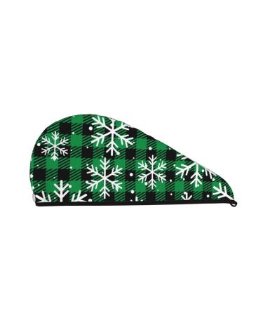 Christmas Pattern At Buffalo Plaid Microfiber Hair Towel Soft Super Absorbent Hair Towel Wrap for Women Coral Velvet Quick Dry Hair Cap for Long Curly and Thick Hair