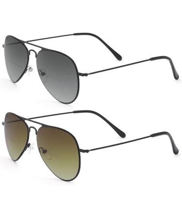 Yimi 2 Classic Bifocal Reading Glasses UV400 - Comfortable Metal Sunglasses for Men & Women - Black & Brown 2.0x - Buy Online on GoSupps.com
