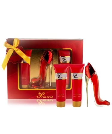 META-BOSEM Prinss Red Women's Fragrance Set - Sweet Floral Note - Fresh Scent - Great Holiday Gift - for All Day Use - a High-Heel Classic Bottle (90ml Shower Gel+50ml EDT+90ml Body Lotion)