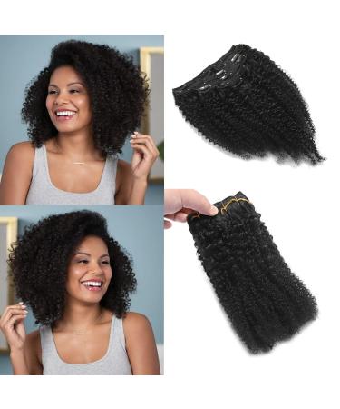 GIVLOVE Kinky Curly Clip in afro Hair Extensions Clip Ins Brazilian Remy Human Hair for Black Women Natural Color 7pieces (1b# 120g) (1b 14inch) 14inch 1b