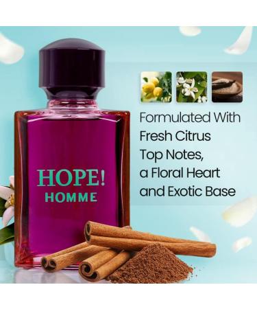 NovoGlow Hope Homme for Men - 100ml Eau De Parfum Spray for Men - Spicy Floral & Intense Fragrance Warm Scent Lasts All Day Long Includes Carrying Pouch Gift for Men for All Occasions - Buy Online on GoSupps.com