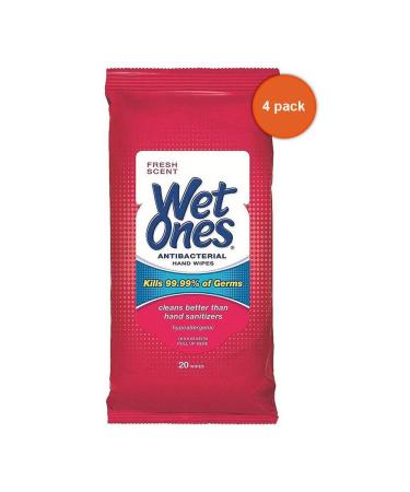 WET ONES Antibacterial Hand Wipes Fresh Scent 20 ea (Pack of 4)