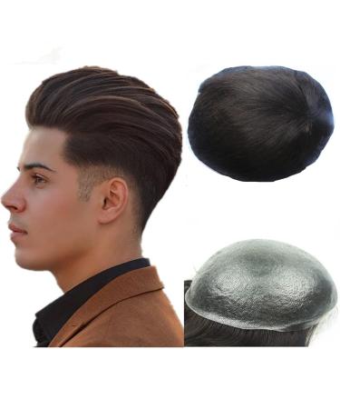 NLW Real Hair Toupee for Men 0.06mm PU Transparent Thin Skin Hair Replacement System 100% Natural European Human Hair Pieces Hairpiece Repiece Replacement Men WIGS 10 x 8 Inches (#2 Deep Brown)