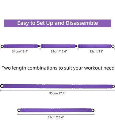 Portable Pilates Bar with Resistance Straps - Popders Strength Training Equipment for Home Fitness - Violet Yoga Bar - Buy Online on GoSupps.com
