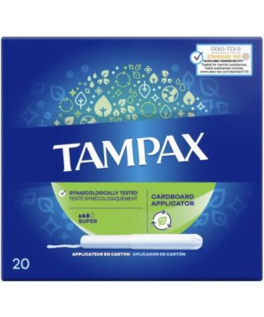 Tampons Super Cardboard Applicator Tampax Blue Box 40 Tampons (2 Packs of 20) | Leak Protection | Super Absorbent | Fragrance-Free | Long Lasting Protection | Including Jaspem Period Tracker - Buy Online on GoSupps.com