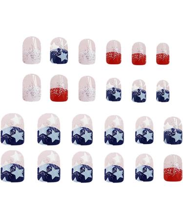 Independence Day Press On Nail Flag Design Full Patriotic | Cute Stick-on Nails Stars And Stripes Short Square Fake Nails For Nail Salon - Buy Online on GoSupps.com