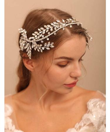 Deniferymakeup Rhinestone Wedding Hair Accessory Crystal Headband for Bride Crystal Leaves Hairstyles for Wedding - Buy Online on GoSupps.com