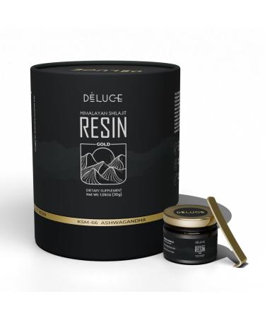 Deluce Himalayan Shilajit Resin Gold (30g) | 600mg Premium Shilajit with KSM-66 Ashwagandha Safed Musli Gokshura | Strength Stamina & Immunity Support | Lab-Tested Vegan Gold Grade