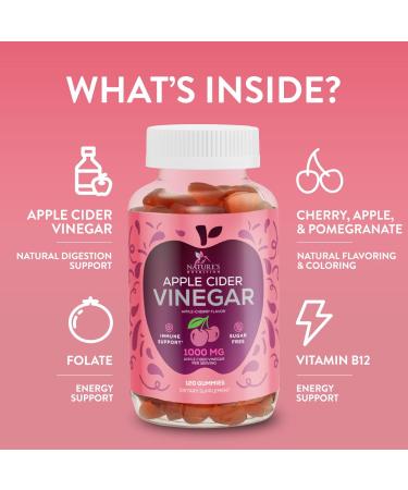 Apple Cider Vinegar Gummies 1000mg - Sugar Free ACV Gummy Vitamins Supplement with Vitamin B12 for Energy - Keto Friendly Digestion Detox Cleanse Support Gelatin-Free Vegan Non-GMO - 120 Gummies 120 Count (Pack of 1) - Buy Online on GoSupps.com