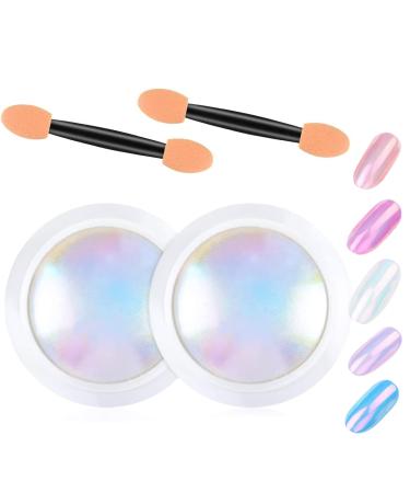 2 Pcs Iridescent Nail Powder Elite Design Powder  Mermaid Chrome Shell Nail Powder Multi Chrome Powder for Nails Chameleon Powder Manicure Pigment Glitter Dust