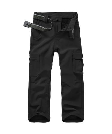 Asfixiado Boys Snow Pants Kids Girls Waterproof Fleece Lined Hiking Outdoor Insulated Ski Warm Elastic Waist Cargo Pants X-Large 1 #Black