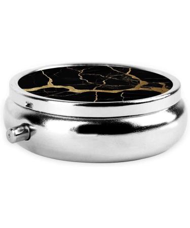 Black Gold Marble Mini Round Pill Box - 3 Compartment Travel Organizer for Medicine | Portable Pill Case for Home & Office - Buy Online on GoSupps.com