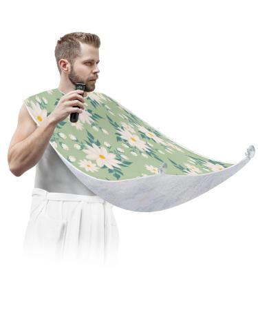 Spring Daisies Beard Bib Apron Beard Bib Hair Catcher for Men Shaving and Trimming Non-Stick Waterproof Beard Cape Grooming Cloth with 2 Suction Cups Gifts for Men