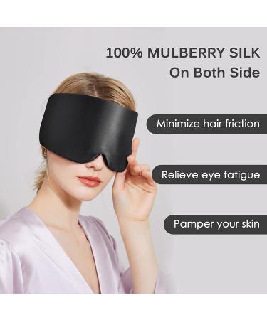 100% Mulberry Silk Sleep Mask - Adjustable Headband, Full Size Large Eye Mask for Total Blackout - Ideal for Men and Women - Perfect for Travel & All Night Sleep - Black - Buy Online on GoSupps.com