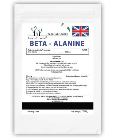 Forest Vitamin 100% Beta Alanine Powder - 240g | Pure Beta Alanine for Enhanced Performance | 300 Portions - Buy Online on GoSupps.com