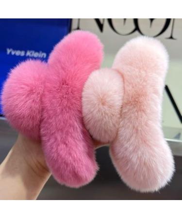 3pcs 5.1Inches Faux Fur Hair Clips Large Fuzzy Claw Clip for Thick Thin Hair Preppy Claw Clips Fluffy Hair Clip for Women Girls (2PC-PINK)