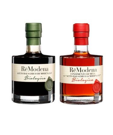 Re Modena Bis Organic Balsamic Vinegar ReModena: Apple Condiment and Classic Modena IGP 250ml x 2
