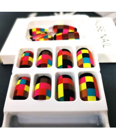 Colorful Short Square Mosaic Press-on Nails | Reusable Acrylic Matte False Nails - Buy Online on GoSupps.com