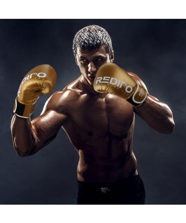 Redipo Premium Leather Boxing Gloves for Men & Women - 12OZ Gold | Sparring Heavy Bag Training Gloves for Muay Thai, Kickboxing, MMA - Buy Online on GoSupps.com