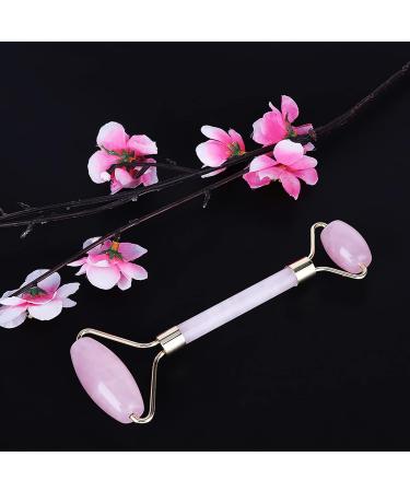Rose Quartz Massage Roller - Double-Head Face Scooter | Crystal & Jade Skin Care Device for Wrinkle Removal & Slimming - Gold Edition - Buy Online on GoSupps.com