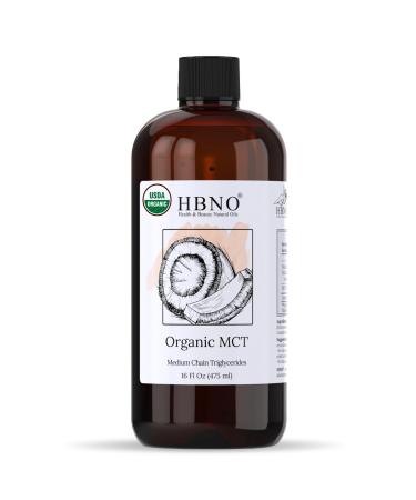 HBNO Organic MCT Oil 16 oz (475ml) Value Size - Ideal for Salad dressings Lip balms Face wash Lotions Skincare and hair care products. Organic MCT 16 Fl Oz