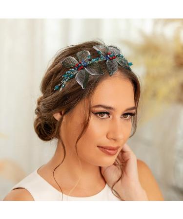 IYOU Copper Wire Wedding Headband Green Butterfly Hair Hoop Handmade Prom Guest Bridal Hair Accessories for Women - Buy Online on GoSupps.com
