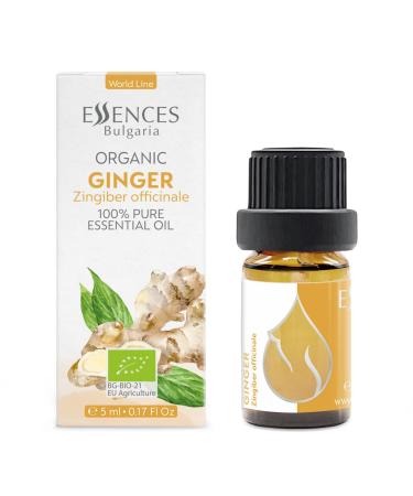 Essences Bulgaria Organic Ginger Essential Oil 5ml | Zingiber officinale | 100% Pure | Natural | Undiluted | Therapeutic Grade | Aromatherapy | Cosmetics | Cruelty Free | Non-GMO | Vegan