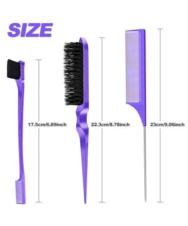 Sularpek 3-Piece Sleek Bun Brush Set | Double Edge Teasing Brush & Rat Tail Comb | Perfect for Hairdressers & Women - Purple - Buy Online on GoSupps.com