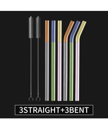 HeykirHome 6-Pack Reusable Glass Straws 8.5'' Double Colors - Straight and Bent Set with Cleaning Brushes - Ideal for Smoothies, Tea, Juice - Buy Online on GoSupps.com
