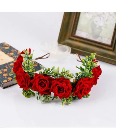 Minkissy Christmas Flower Headband - Red Artificial Rose Hair Wreath for Weddings & Festive Celebrations - Buy Online on GoSupps.com