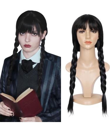 BECUS Long Braid Wigs for Women Long Black Braided Wig with Fringe Cosplay Costume Party Wigs for Family A- Wednesday Black - Buy Online on GoSupps.com