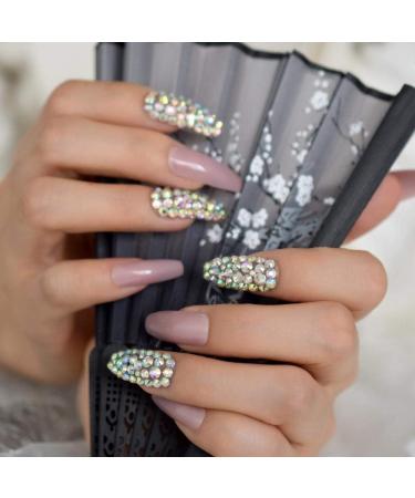 Shop HUJL Super Long Coffin Ballerina Artificial Nails - Pink Purple AB Diamonds Pressed On False Nails for Stunning Manicure | International Shipping Available - Buy Online on GoSupps.com