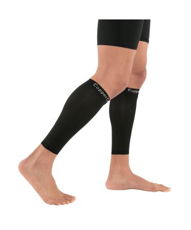 Copper Compression Calf Sleeves - Footless Compression Socks for Running, Cycling, & Fitness. Support and Relief from Shin Splints, Varicose Veins, Sore Muscles + Joints, Sprains, Strains (1 PAIR - M) Medium (1 Pair)