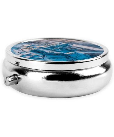 Castles Under The Ice Portable Metal Pill Box - Round Mini 3-Compartment with Hinged Design for Travel | Ideal for Small Pills - Buy Online on GoSupps.com